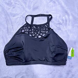 Cacique Swim Macrame High Neck Bikini Top Black No Wire Lane Bryant Womens 18